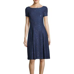 St. John Collection Sparkle Sequin Knit Fit-and-Flare Cocktail Dress